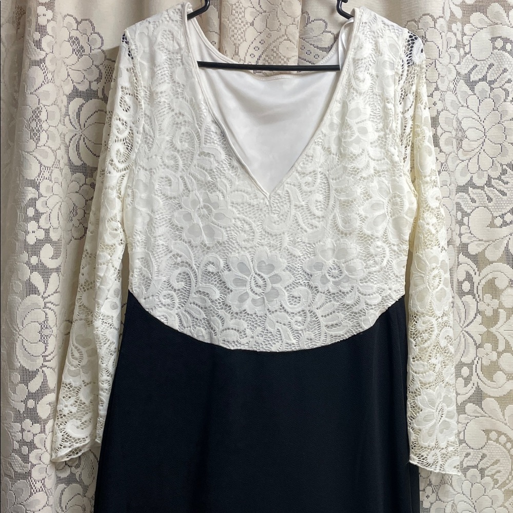 Mlle Gabrielle Black and White Lace Long Sleeve Dress - Picture 7 of 8